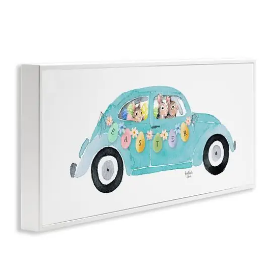 Stupell Industries Decorated Easter Car Bunnies Floral Pattern Banner Framed Giclee Art White {4}