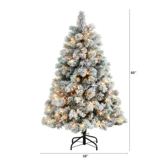 5ft. Pre-Lit Flocked Oregon Pine Artificial Christmas Tree, Clear Lights {8}