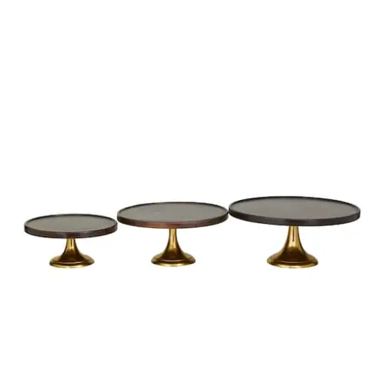 Dark Brown Mango Wood Modern Cake Stand, Set of 3" 14", 12", 10" {5}