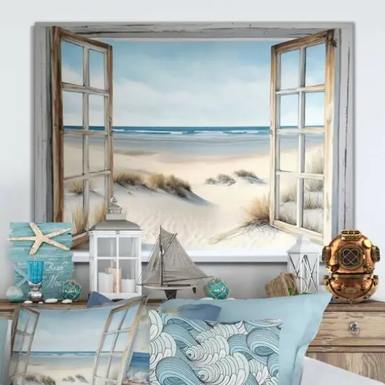 Designart 'Window To The Beach II' Beach Canvas Wall Art {1}