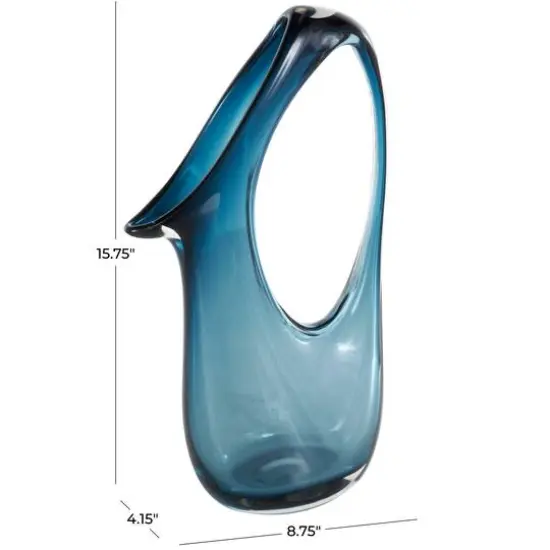 Blue Abstract Glass Vase with Cutout Handle & Elongated Opening Ombre Blue {9}