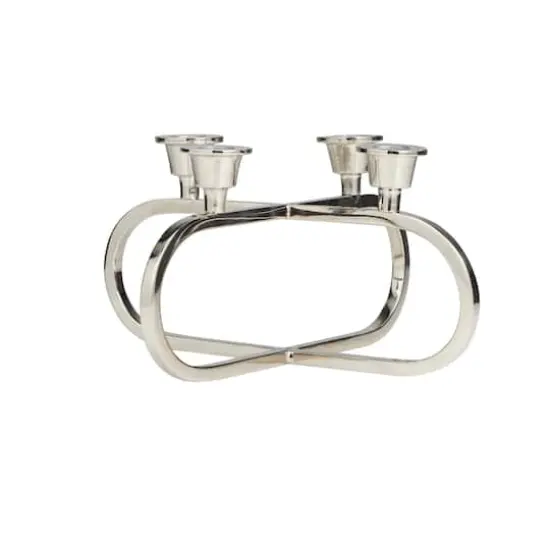 8" Silver Stainless Steel Overlapping Oval Geometric Candelabra {5}
