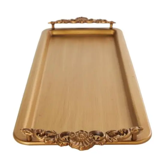24" Bronze Brushed Metal Tray with Antique Scroll Handles {7}