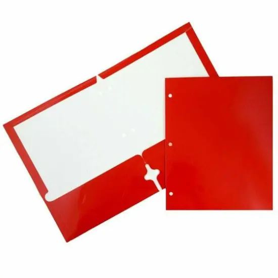 JAM Paper 9.5" x 11.5" Glossy 3-Hole Punch Folders, 12ct. Red {2}