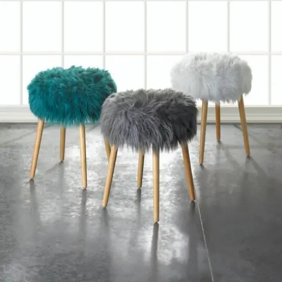17.25" Turquoise Faux Fur Stool {3}
