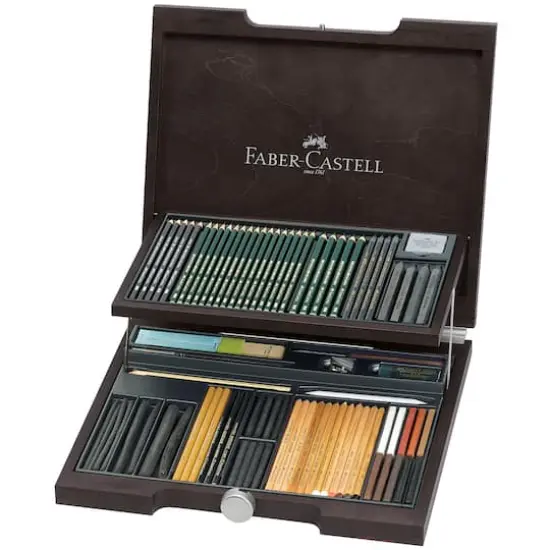 Faber-Castell 85 Piece Pitt Monochrome Drawing Set with Wood Case {1}