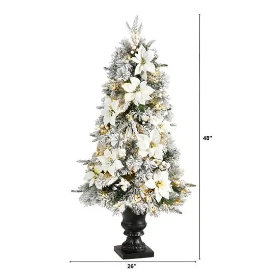 4ft. Pre-Lit Flocked Artificial Christmas Tree in Decorative Urn, Warm White Lights {8}