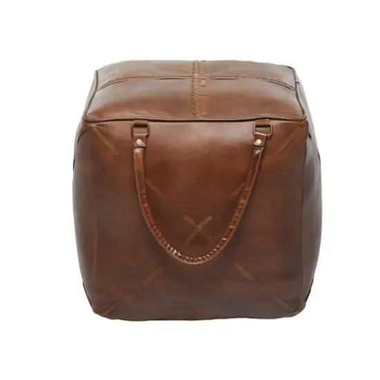 19" Brown Leather Rustic Stool {7}