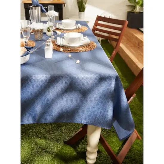 French Blue Tonal Lattice Print Outdoor Tablecloth 60" x 120" {3}