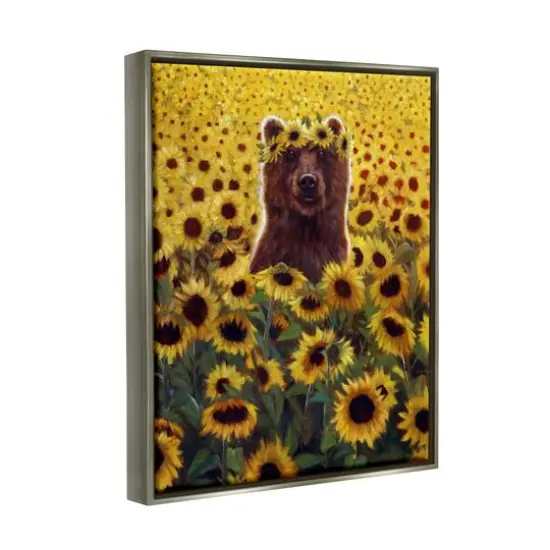 Stupell Industries Happy Bear Sunflower Field Floater Framed Art Gray {4}