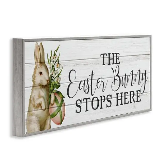Stupell Industries Easter Bunny Stops Here Country Grain Pattern Phrase Framed Giclee Art Gray {4}