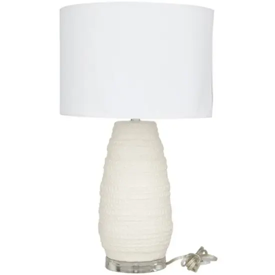 Cream Ceramic Gourd Style Base Table Lamp with Drum Shade 14" x 14" x 25" {3}