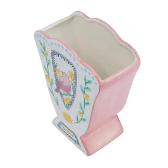 Hello Honey&reg; 8.5" Ceramic Fan Shaped Vase with Painted Bird Design {3}