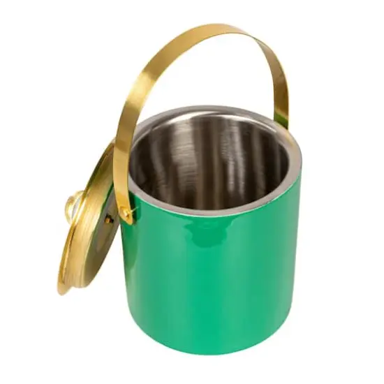 Hello Honey 1.5-Quart Enameled Stainless Steel Ice Bucket with Lid and Glass Knob, Gold Finish and Turquoise Color {13}
