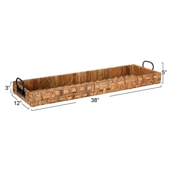 Hello Honey&reg; 3ft. Decorative Rattan Tray with Metal Handles Brown {4}