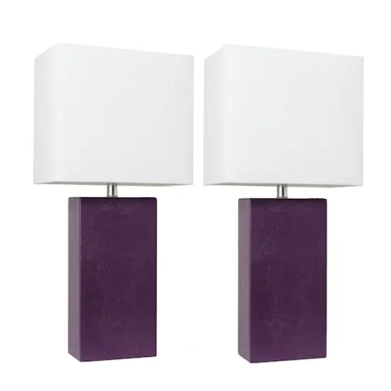 Elegant Designs&trade; 2 Pack Leather Table Lamps with White Shades Eggplant and White {1}