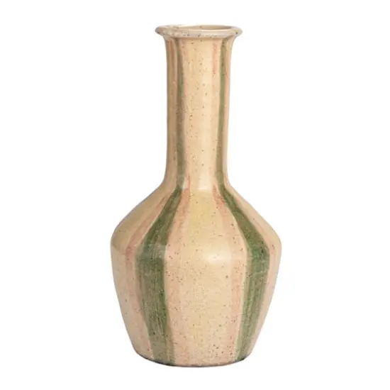 Hello Honey&reg; 10.5" Green & Cream Hand-Painted Crackle Glaze Terra Cotta Vase with Tall Neck {11}