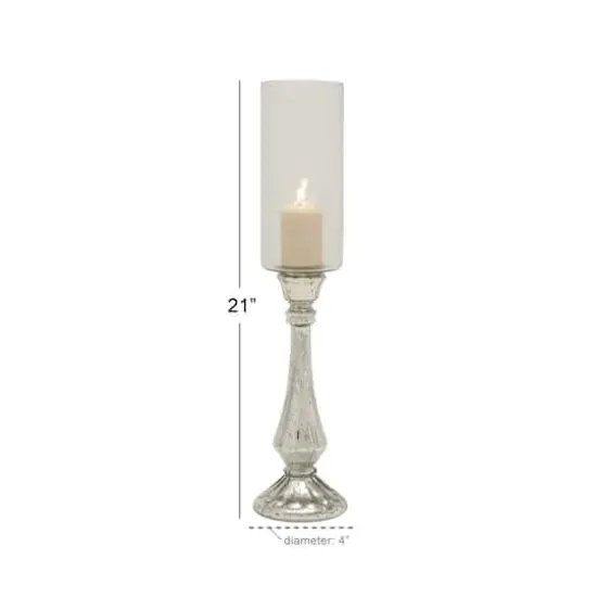 21" Silver Glass Traditional Candle Holder {5}