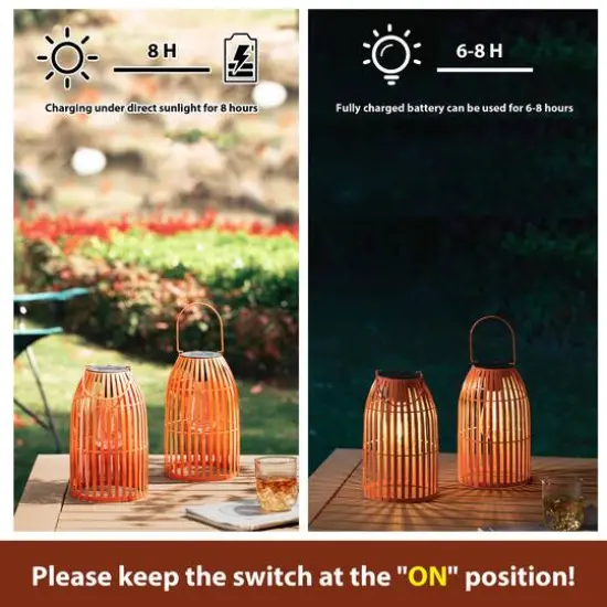 Glitzhome&reg; 9.75" Metal Woven Solar Powered Hanging Lantern, 2ct. Orange {8}