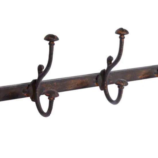 Brown Wood Industrial Wall Hooks with Shelf {4}