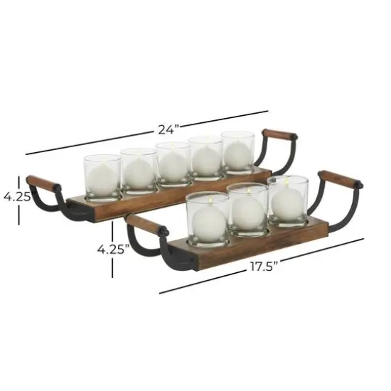 Set of 2 Brown Mango Wood Traditional Candle Holder, 17.5", 24" {7}