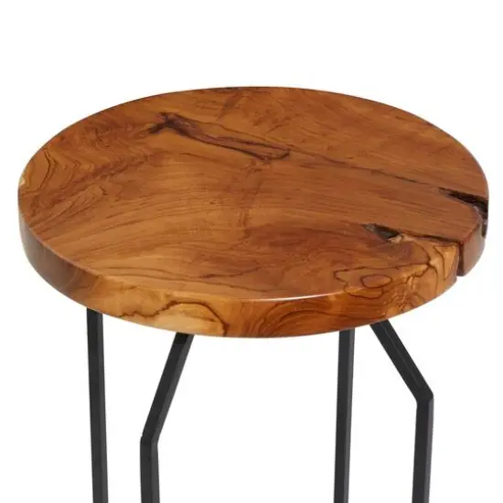 24" Brown Teak Wood Contemporary Accent Table {5}