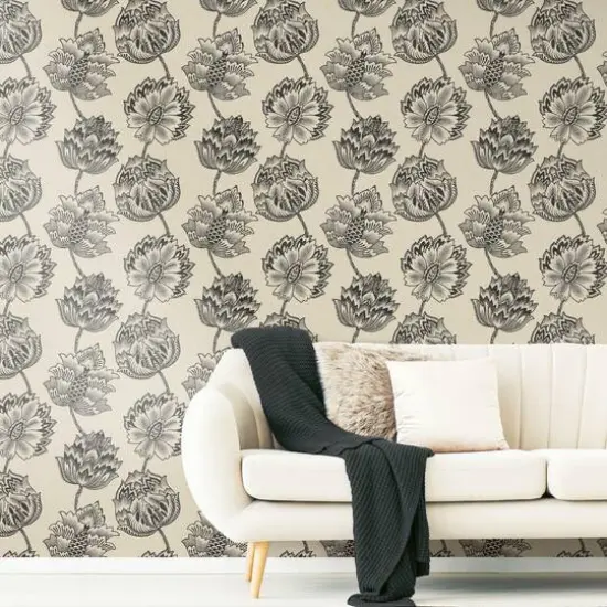 RoomMates Batik Jacobean Peel & Stick Wallpaper Taupe and Black {8}