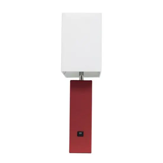 Lalia Home Lexington 21" Leather Table Lamp with USB Charging Port Red {12}