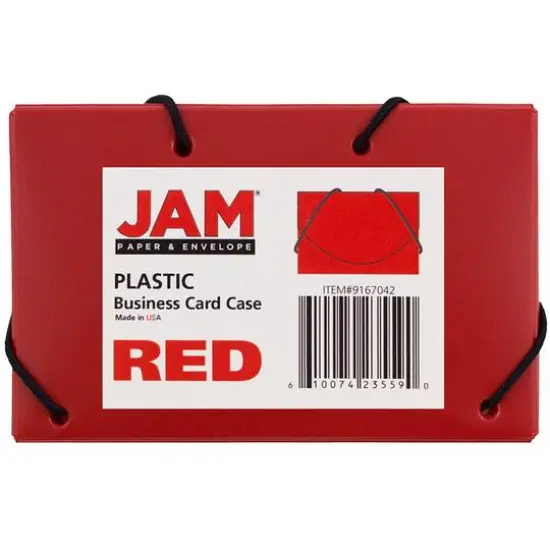JAM Paper Plastic Business Card Holder Case Red Solid {4}