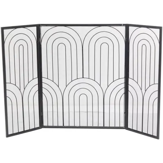 Black Metal Art Deco 3-Panel Fireplace Screen {7}