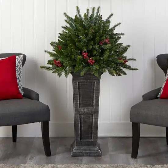 4ft. Pre-Lit Glittered Artificial Christmas Plant on Pedestal, Multicolor LED Lights {10}