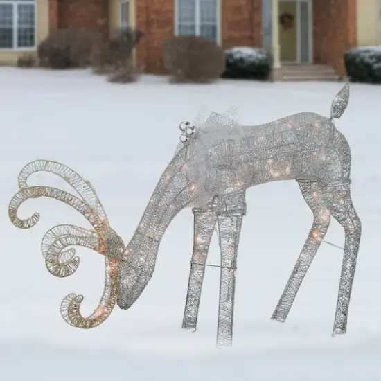 28" Crystal Feeding Reindeer, Clear Mini LED Lights {3}