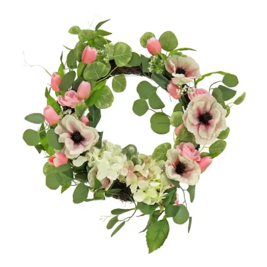 22" Hydrangea, Tulip, & Eucalyptus Spring Wreath {1}