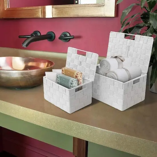 Sorbus 3-Piece Woven Basket with Lid Set White {5}