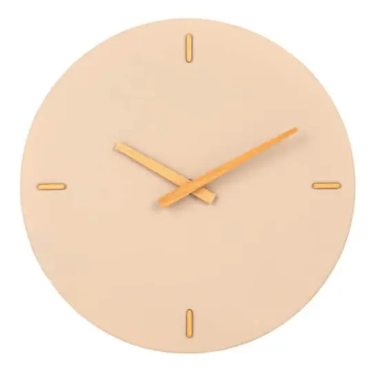 Hello Honey® 12" Beige & Natural Round Stoneware & Wood Wall Clock {1}
