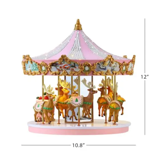 12" Animated & Musical Pink Crystal Carousel {4}