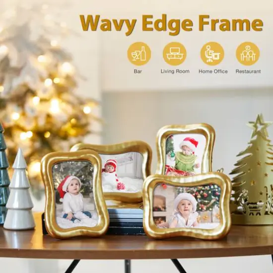 Glitzhome&reg; 4 Pack 4" x 6" Vintage Gold Resin Tabletop Picture Frames {7}