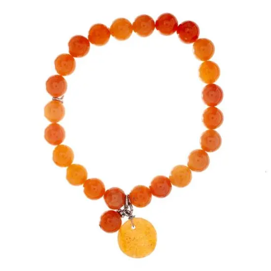 John Bead Peach Aventurine Round Bead Stretch Bracelet with Circle Charm {1}