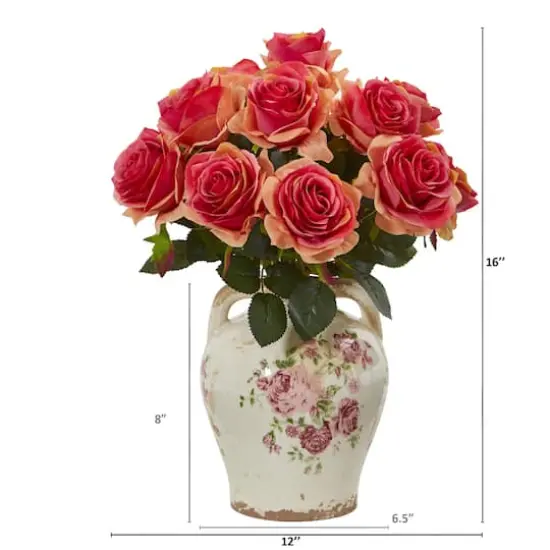 Rose Artificial Arrangement in Flower Print Jar {3}