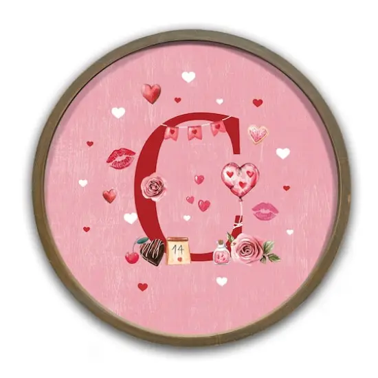 Valentine Things Monogram Round Brown Framed Print C {1}