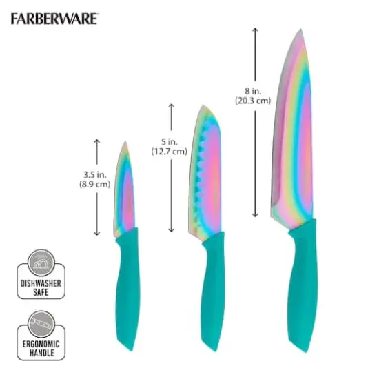 Farberware Rainbow Teal 3-Piece Chef Knife Set {4}