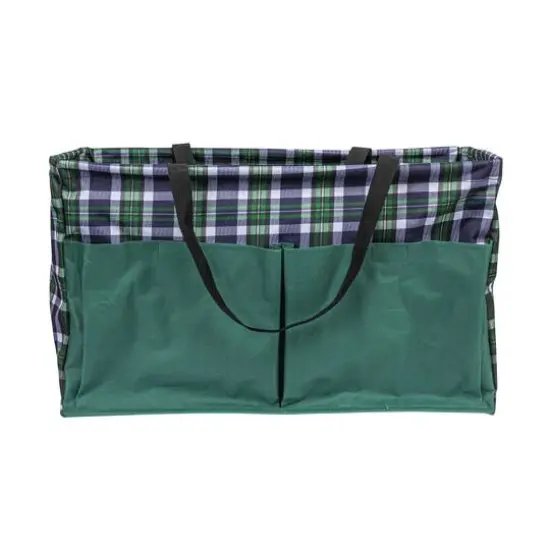 Household Essentials Large-Capacity Krush Utility Tote with 4 Exterior Pockets Blue/Green Plaid {9}
