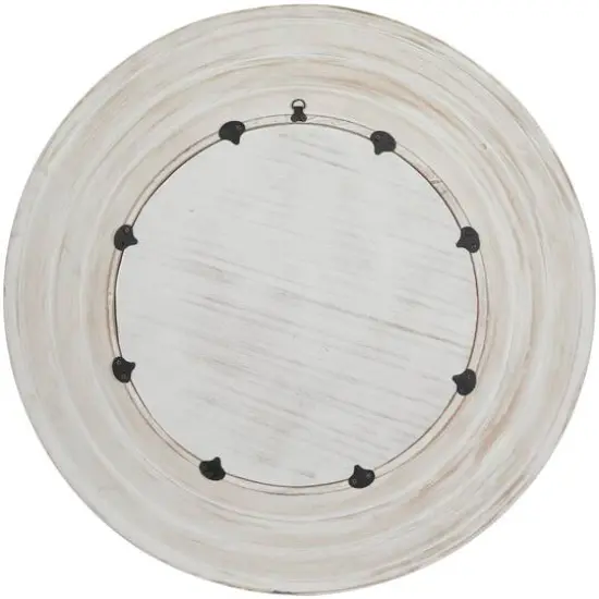 35" Cream Wooden Framed Wall Mirror with White Wash Effect {7}