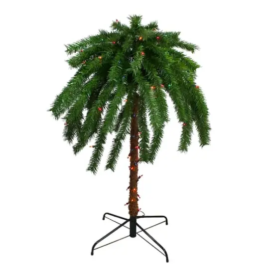 4ft. Pre-Lit Artificial Tropical Outdoor Palm Christmas Tree, Multicolor Lights {1}