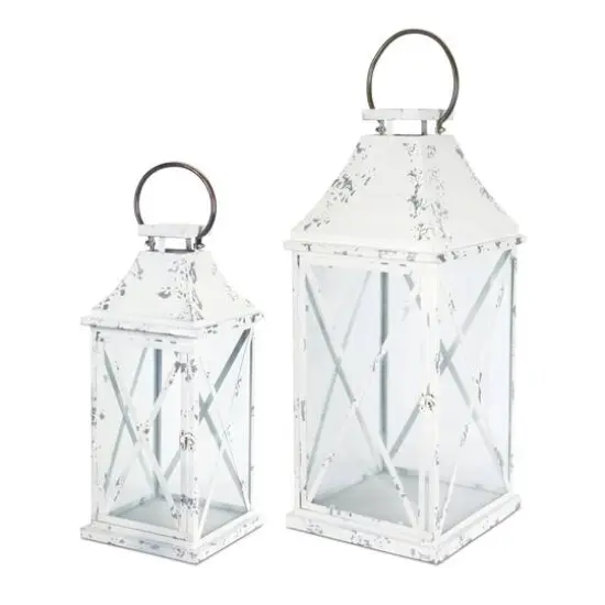 Weathered White Metal Lantern Set {1}