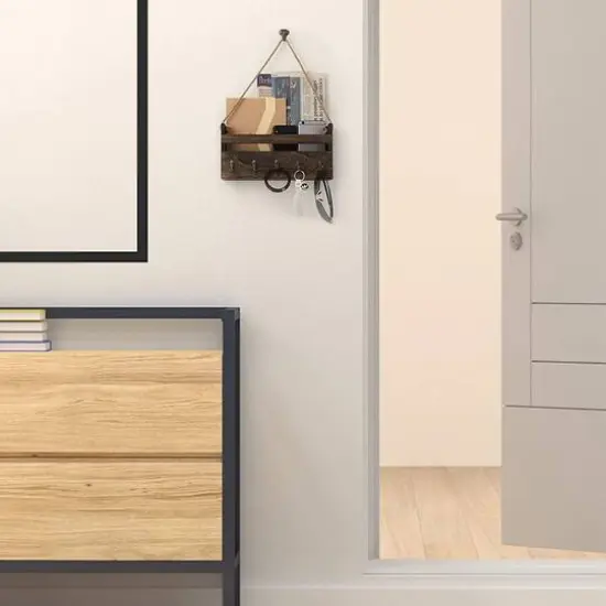 NEX&trade; Brown Hanging Wall-Mounted Mail Organizer with 5 Hooks {7}