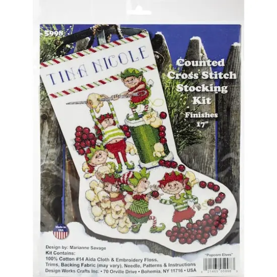 Design Works™ Popcorn Elves Counted Cross Stitch Stocking Kit {1}