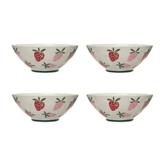 Hello Honey&reg; 10.5" Hand-Painted Wax Relief Strawberries Stoneware Bowls, 4ct. {1}