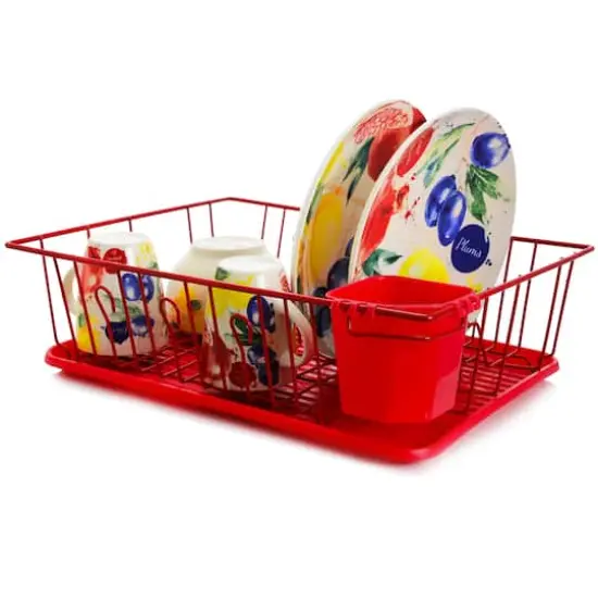 MegaChef 17.5" Red 14 Plate Position Dish Rack {3}