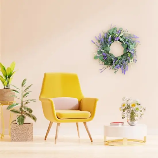 24" Purple & White Spring Lavender & Eucalyptus Floral Wreath {5}